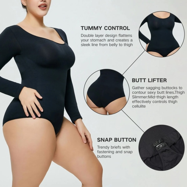 NYHET Långärmad Body Shapewear För kvinnor Sömlös magkontroll Body Shaper Stretchy Smooth Out Shaper Jumpsuit Bodysuits Black XXL