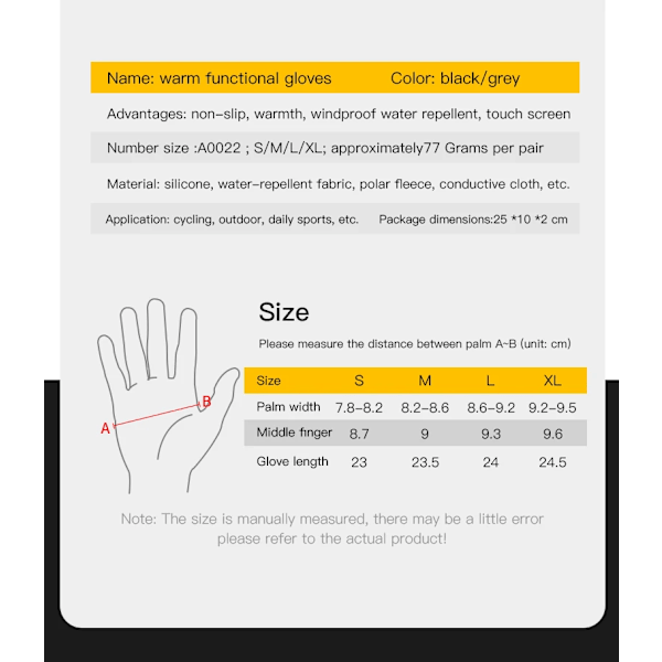 Kyncilor Cykelhandskar Guantes Ciclismo Herr Dam Handske Vattentät Anti Halk Pekskärm Vandring Vinterhandskar BU-06 M