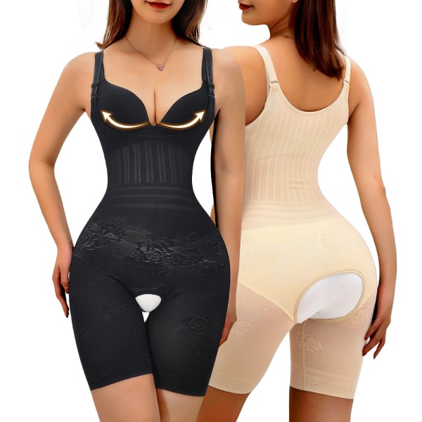 Body Shapewear Dam Waist Trainer Korsett Öppen gren Korrigerande underkläder Magkontroll Bantning Modelleringsrem Black S