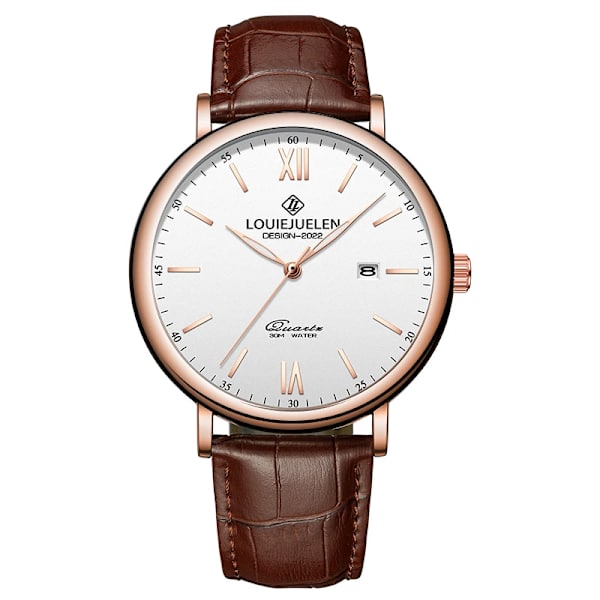 2023 Nya Herrklockor Toppmärke Lyx Läder Casual Quartz Watch Herr Sport 30M vattentät watch Relogio Masculino+box Brown