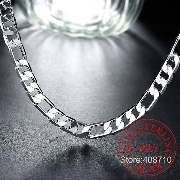 925 Sterling Silver 6mm/8mm Kedja i sidled Halsband Man Kvinna Senior Lyx Smycken Statement Halsband 8MM 55cm
