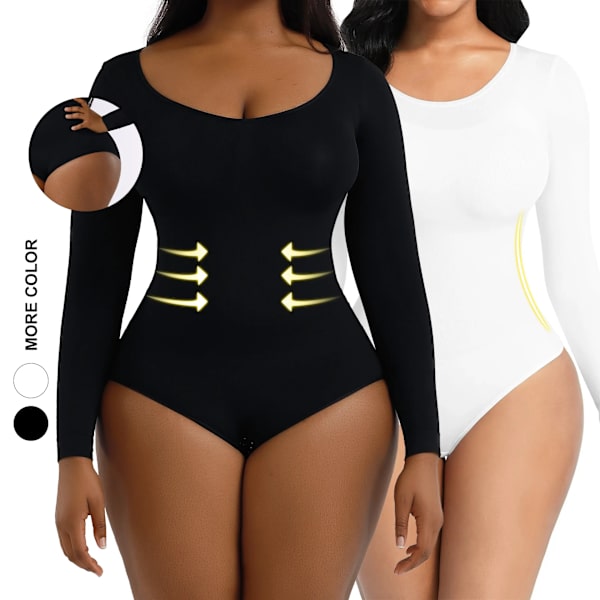 Dam Seamless Shapewear Bodysuit Waist trainer Body Shaper Butt Lifter Shapewear Underkläder Bantning Långärmad Bodyshapers White M