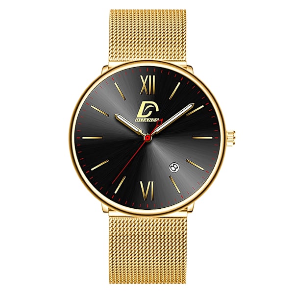 2023 Lyx Herrklockor Guld Armband Rostfritt Stål Mesh Bälte Kvarts Watch Herr Kalender Lysande klocka AS Show 1