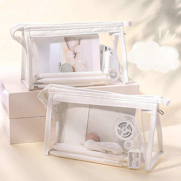 DIY Tjejer Transparent kosmetisk väska Kvinnor Dragkedja Klara sminkväskor Case Resor PVC Bad Toalettartiklar Tvätt Förvaringsväska White