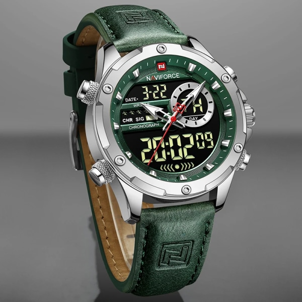 Nya NAVIFORCE klockor Herr Lyxmärke Militär Sport Watch Chronograph Quartz Vattentät Watch Läder Herrklocka BN B With Box
