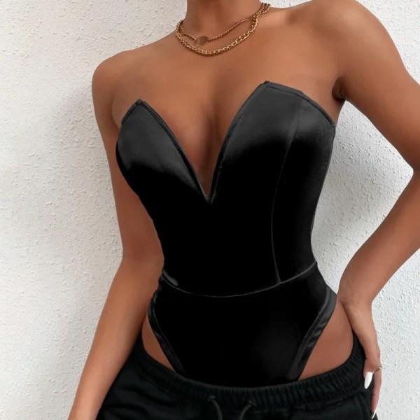 Satin Enfärgad Romper Heart Neck Bodycon Jumpsuits Ärmlösa toppar Kläder Insgram Style Tyg för kvinnor Fester Black XL