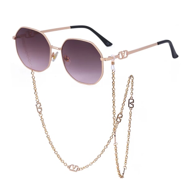 Punksolglasögon med glasögonkedja Märkesdesigner Retro solglasögon Kvinnor Unika polygonglasögon manlig nyans Oculos De Sol D6 chain sunglasses Other
