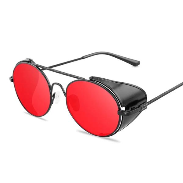Runda solglasögon Man Kvinna Märkesdesigner Vintage solglasögon Klassiska glasögon för körning Metal Steampunk Retro Oculos De Sol Black Red other