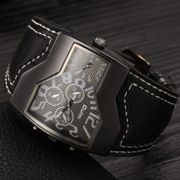 Oulm HP1220 Watch Personlig rem Big Dial Klockor Herr Watch utomhus Lyx Herr Quartz Armbandsur reloj hombre Black