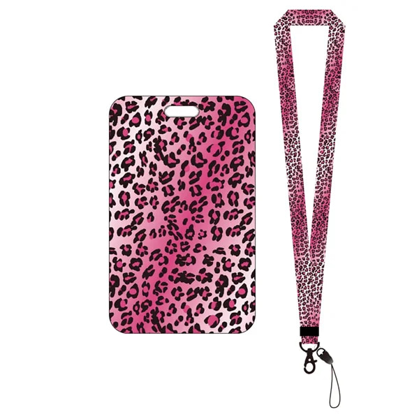 Mode print flickor visitkort student campus kort hängande hals väska Korthållare Lanyard ID-kort case Leopard card holder(.1460)