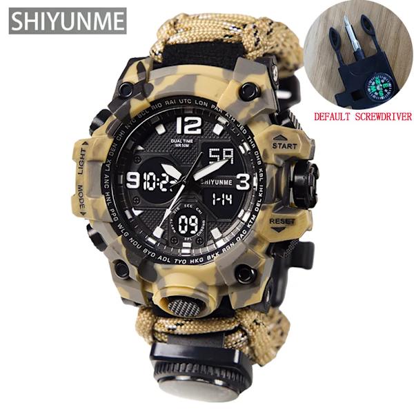 SHIYUNME G Style Militär Watch Män Vattentät LED Digital watch Utomhuscamping Kompass Termometer Quartz Armbandsur Khaki