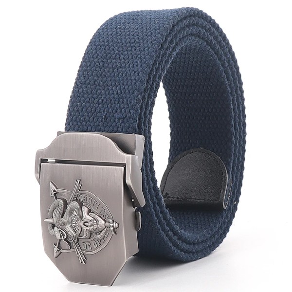 Taktiska bälten för män 4 mm tjocka 38 mm brett Casual Canvas Utomhuslegering Slät spänne Högkvalitativ unisex Plus Size Damgördel Blue 130cm