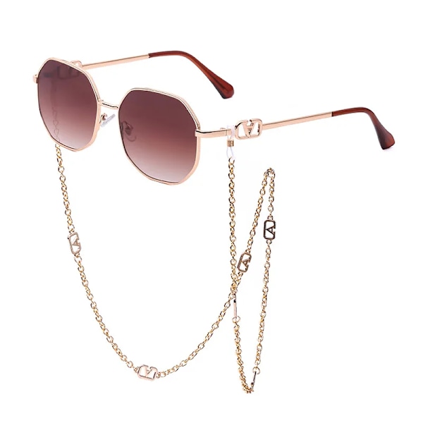 Män Kvinnor Punk Solglasögon Märkesdesigner Retro Alloy Polygon Solglasögon Kvinnor Lyxiga solglasögon med en kedja lanyard Solglasögon C8 rose gold pink as picture