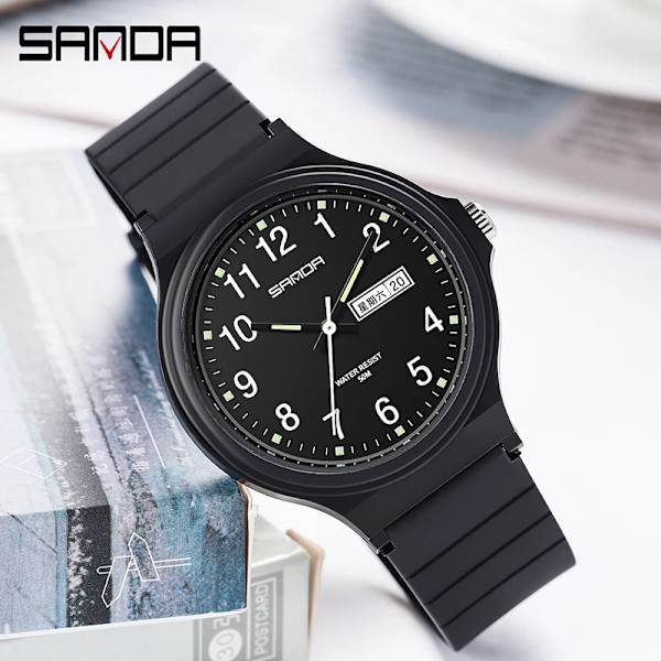 Mode Sanda Toppmärke Calenda Quartz Watch Minimalism Style Damarmbandsur Enkel Svart Vit Vattentät Watch Klocka Reloj white