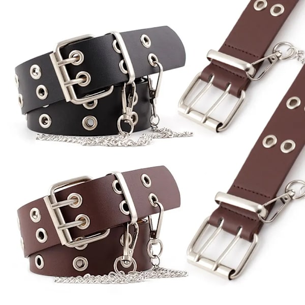 D&T Mode Legering Kvinnor Män Bälten Kedja lyx PU-läder Ny stil Pin Spänne Jeans Kedjor Dekorativa Dam Retro Casual Punk brown-withoutchains 110cm