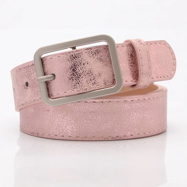 Korea Style Dam Metallic Bälte Märke Dam Läder Bälte Pu Bälten Pink 105CM