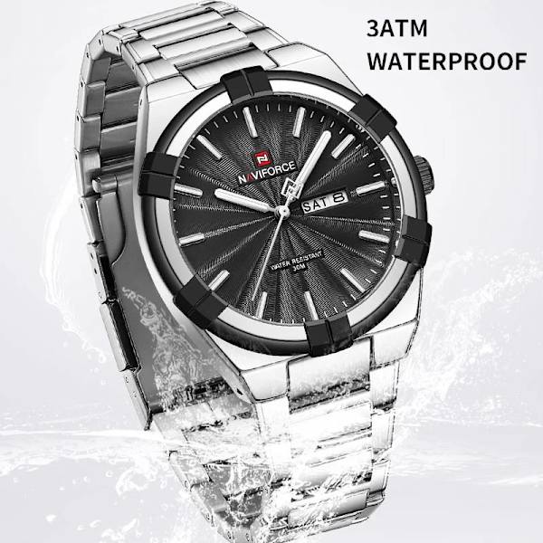 NAVIFORCE Militär watch för män Vattentät manlig klocka Stålband Quartz Dag- och datumvisning Man Armbandsur Reloj Hombre SBE
