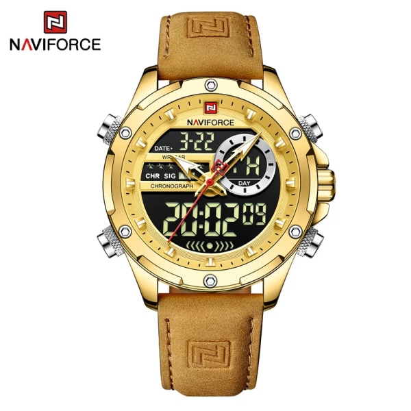 NAVIFORCE Lyxmärke Originalklockor För Herr Casual Kronograf Alarm Quartz Watch Läder Vattentät Klocka 9163 GGLABN