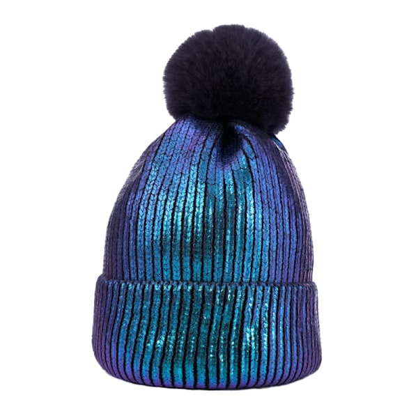 Cross Border Ny Hotprägling Förälder-Barnhatt Vinterboll Stickad Hatt Dam Pullover Hatt 01Peacock blue S 54-56cm