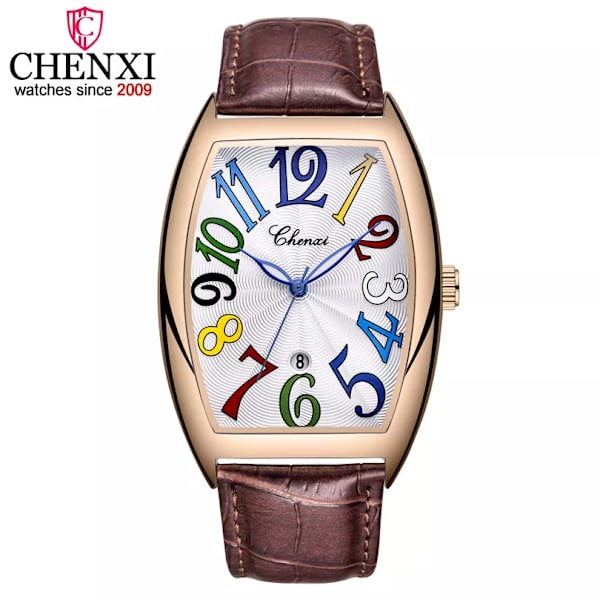Ny CHENXI Top Märke Lyx Herrklockor Man Klockor Date Business Klocka Läderarmband Quartz Armbandsur Watch Present 8217 Brown White