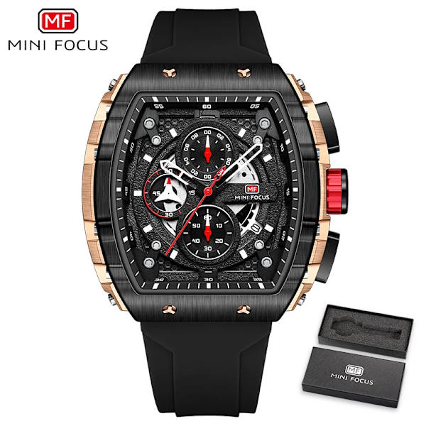 Herrklockor Mode Sport Watch för män Lyxigt toppmärke Vattentäta armbandsur Svart silikonarmband Relogio Masculino MF0399G03B