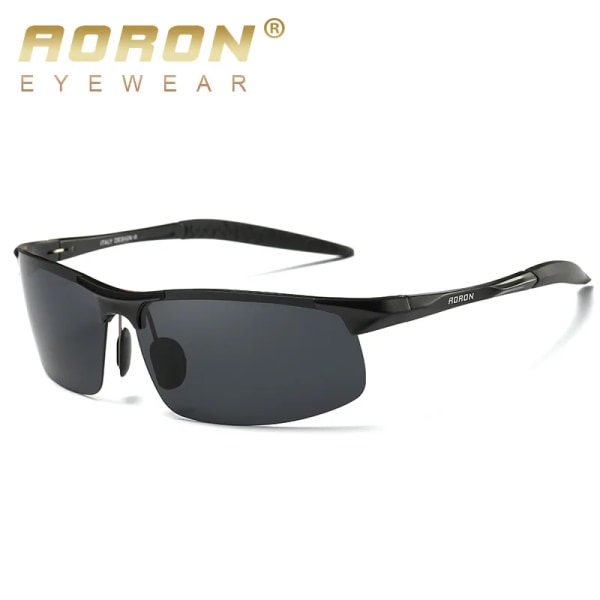 AORON Polarized Solglasögon Herr Sportkörning Solglasögon UV400 Skydd Aluminiumram Spegel Solglasögon Goggle Vintage Black Black Glasses Bag