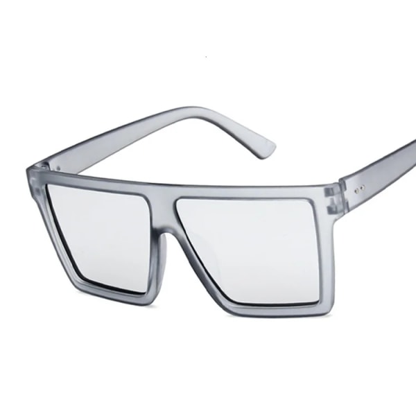 Vintage fyrkantiga solglasögon Man Märkesdesigner Retro Stor Ram Solglasögon Man Spegel Klassiskt mode Billigt Oculos De Sol Gray Silver