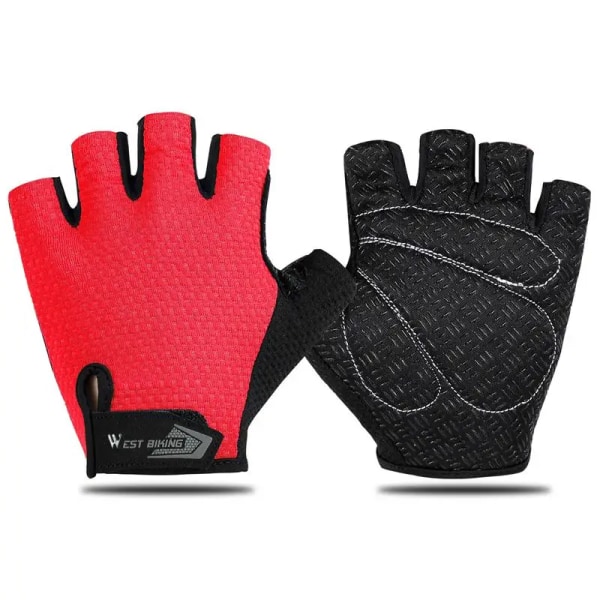 WEST BIKING Half Finger Cykelhandskar Antislip Motorcykel MTB Road Bike Handskar Män Sport Fitness Cykel Fingerlösa handskar Red M