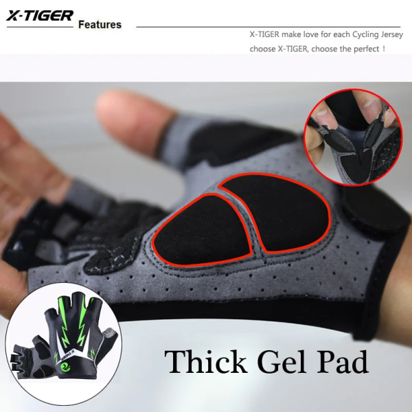 X-TIGER Cykelhandskar 3D GEL Pad Half Finger Glove Motorcykel Cykelhandskar Reflekterande Sommarsport Stötsäkra cykelhandskar As Picture(.1106) L(.1106)