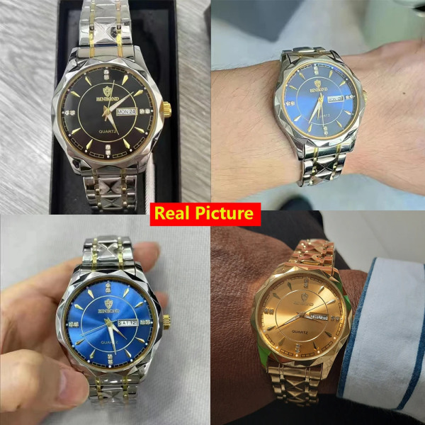 Binbond Business Watch För Herr Lyx Original Vattentät Rostfritt Stål Golden Man Armbandsur Relogio Masculino 2022 lady full gold box