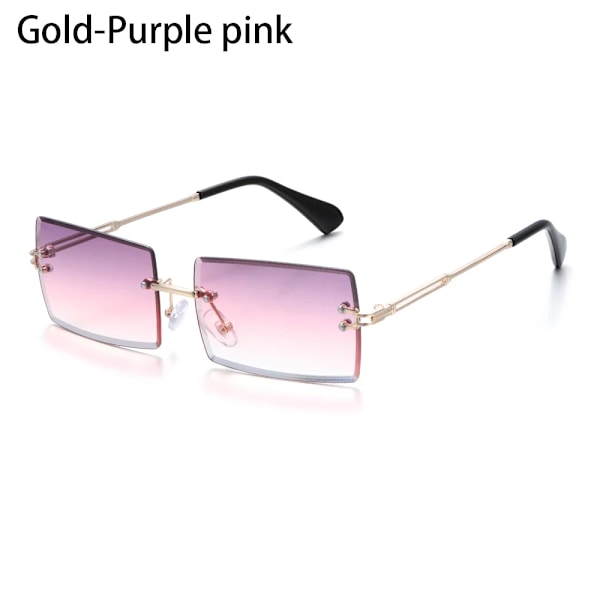 Resestil Båglösa bergsbestigningssolglasögon 2022 Nyaste små rektangulära solglasögon UV400 solglasögon för män kvinnor glasögon Gold-Purple pink