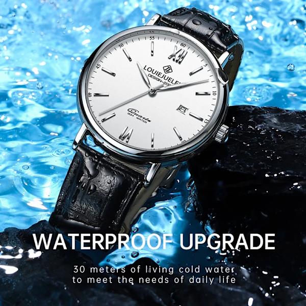 2023 Nya Herrklockor Toppmärke Lyx Läder Casual Quartz Watch Herr Sport 30M vattentät watch Relogio Masculino+box White