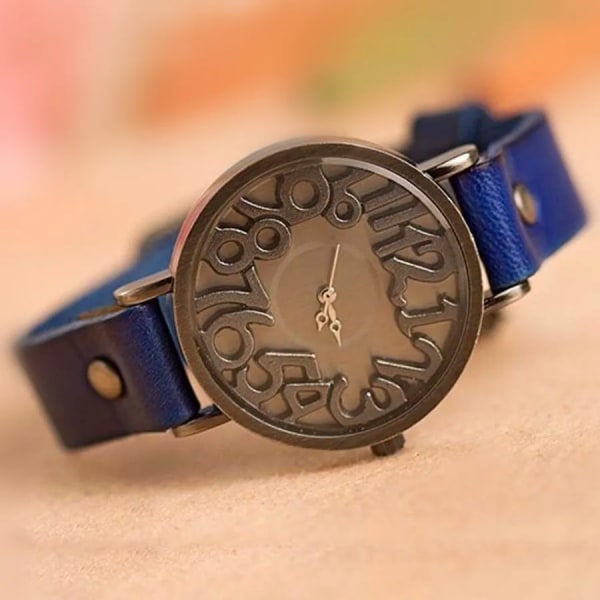 Shsby Ny vintage Digital ihålig äkta koläderarmband Klockor Damklänning Klockor Kvinnlig Quartz Watch Student Watch Blue