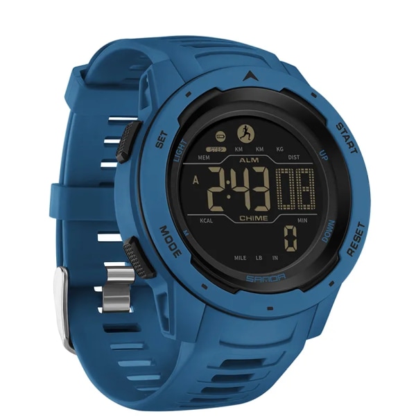 SANDA Fashion Outdoor Sport Watch for Man Lyx Kalori Steg Nedräkning Original Elektroniska Armbandsur Lysande Ny klocka blue