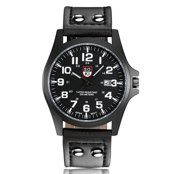 Märke Sport Militärklockor Mode Casual Quartz Watch Läder Analog Herr 2020 Ny SOKI Lyxarmbandsur Relogio Masculino all black