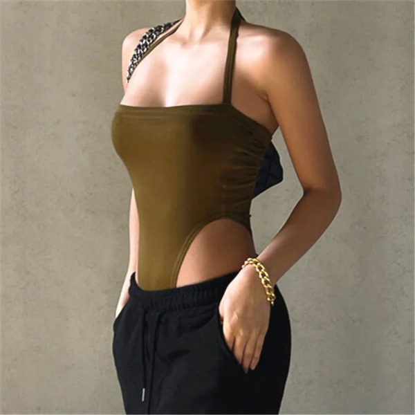 Sexig Bandage Bodysuit Ärmlös Rygglös Dam Enhalsad Push Up Body Jumpsuit Sommar Dam Casual Romper Tube Tops Jumpsuit Dark green L