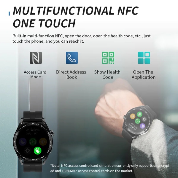 Abmtr HW28 SmartWatch Men NFC 1,39 tum Röstassistent Bluetooth Call Calories Sport Dam smartwatch pk Huawei GTR 3 GTS2 black add bk strap