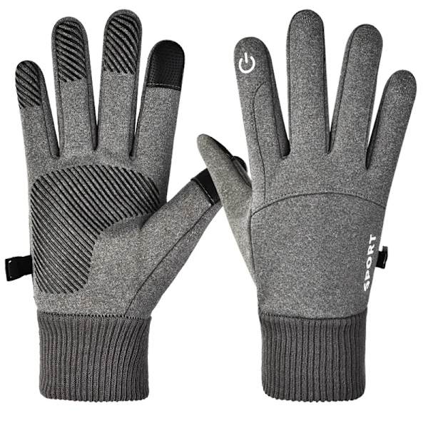 Varma vinterhandskar Halkfria Full Finger Touch Screen Ridhandskar Vinterplysch Sport Löpning Motorcykel Skidor Vattentäta handskar A-Linen Grey M