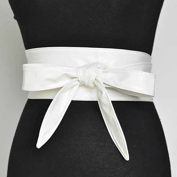 Kvinnor Snörning Pu-läderbälte Nytt Bowknot Bälten Längre Bred Bind Midjeband Slips Rosett Dam Klänning Dekoration Mode 2022 White one size
