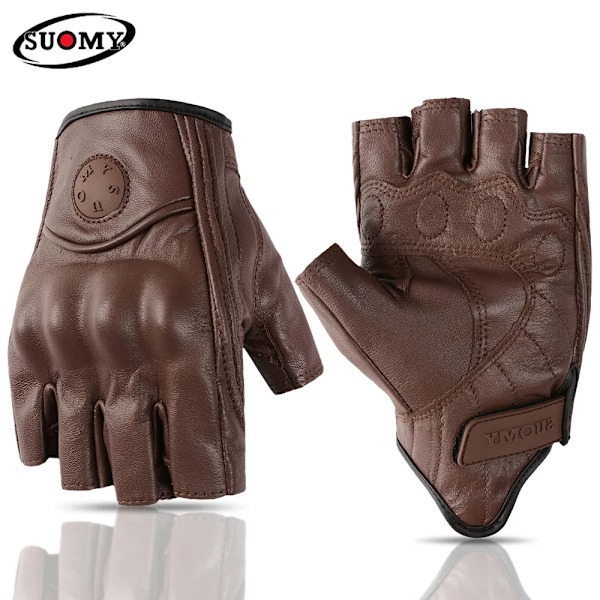 Suomy Sommar Brun Motorcykelhandskar Fingerlösa Getläder Moto Åkhandske Halv Finger Retro Herr Dam Motorcykel Halv Handske SU33 Red L