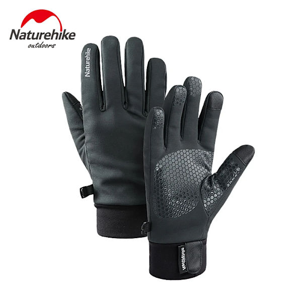Naturehike 2019 New Winter Outdoor Plus Velvet Varma Handskar Stänksäkra pekskärm Löpning Ridning Vindtäta sporthandskar Black L