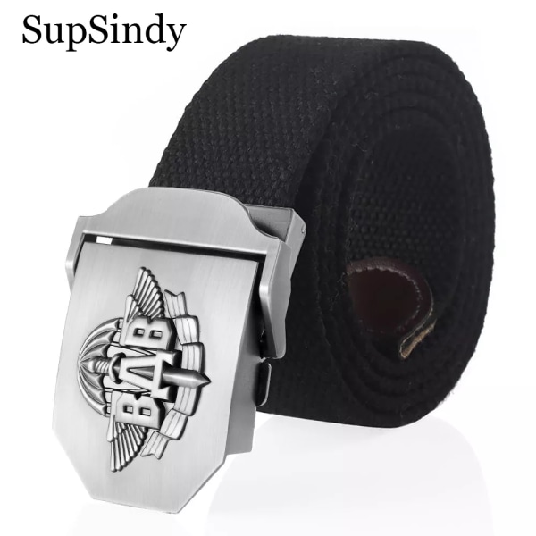 SupSindy män Canvasbälte 3D ryska luftburna trupper VDV metallspänne jeansbälten för män Army Military Taktisk Bälten Man Strap Black stripes 100cm