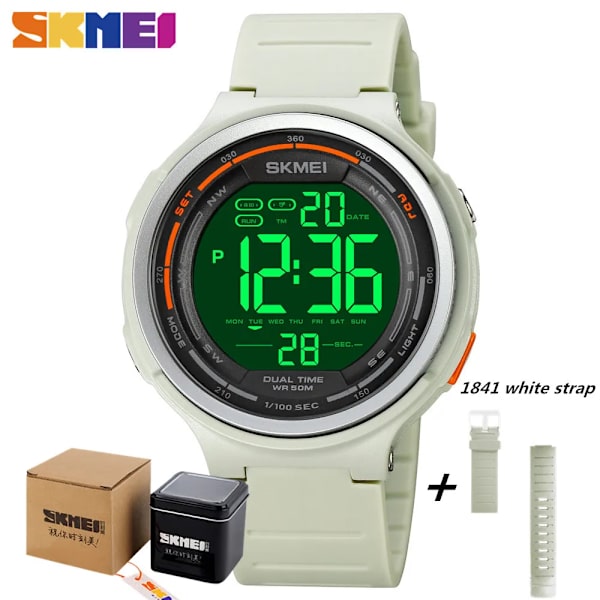 SKMEI Nytt LED-ljus Digital Herr Sportklockor Count Down 5Bar Vattentätt Armbandsur För Herr Man Klocka Watch hombre 1841 grey with strap box