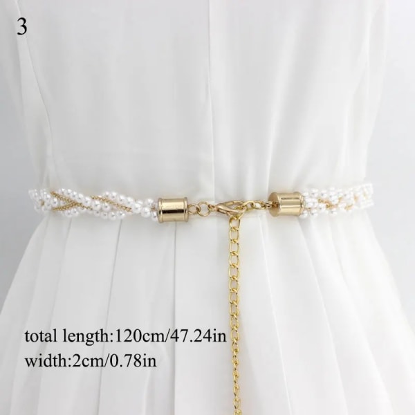 1 st Dambälte Pärla Dekorativt Metallbälte Pärlkrok Midjekedja Klänning Dekorativ midja Elegant tunt midjeband G5 105-115cm