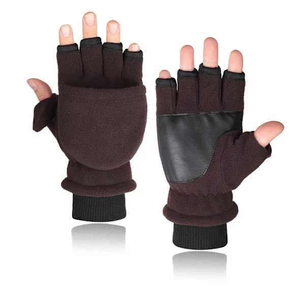 Varma vinterhandskar Fingerless Cabriolet Thermal Handskar Vindtät Polar Fleece Varma män kvinnor dubbellagers klaffhandskar Type A Coffee Velcro M 16-20cm