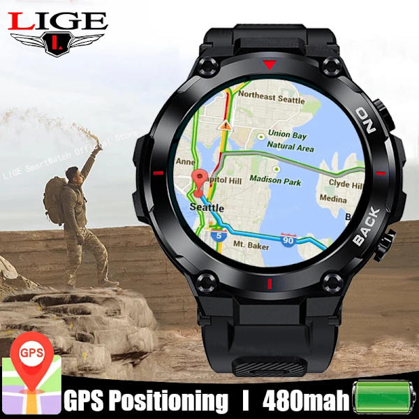 LIGE GPS Ny Smart Watch Herr Utomhussport Fitness Armband Blodtrycksklocka IP68 Vattentät Smartwatch För Android IOS Green GPS