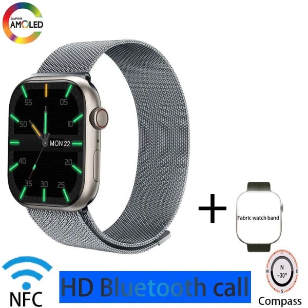 herrsmartklocka IP68 vattentät NFC Bluetooth samtal Smartwatch Series 9 AMOLED explosionssäker skärm för kvinnors smartklocka Green D HK9 PRO
