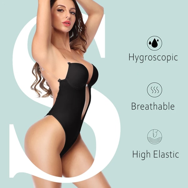 Sexig Djup V-hals Rygglös Body Shaper BH Body String String Shapewear Dam Naken Svart Osynlig Magkontroll Underkläder Bröllop Black XXL