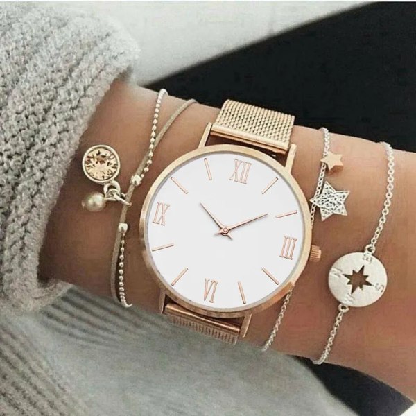 Damklockor Lyx Rose Gold Urtavla Topp Märke Rostfritt Stål Klänning Quartz Armbandsur Mesh Armband Kvinnlig Klocka Hot Zegarek Damski Coffee
