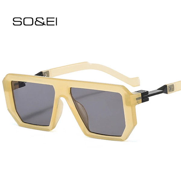 SO&EI Retro Polygon Fyrkantiga Solglasögon Kvinnor Mode Jelly Färg Glasögon Skärmar UV400 Märkesdesigner Män Trendiga Solglasögon Jelly beige grey As the picture